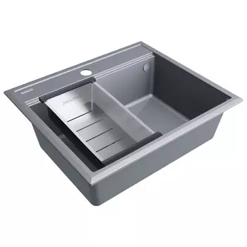 Комплект мойка + колландер Paulmark STEPIA 60 + ADVANCE PM115951-GRM+A375-BS 59х51 см, серый металлик, брашированная нержавеющая сталь