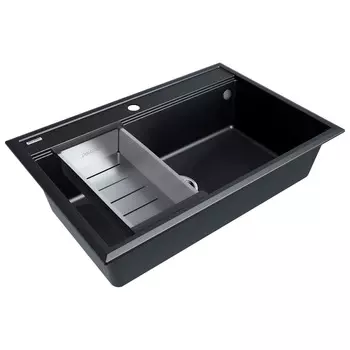 Комплект мойка + колландер Paulmark STEPIA 80 + ADVANCE PM117551-BLM+A375-BS 75х51 см, чёрный металлик, брашированная нержавеющая сталь