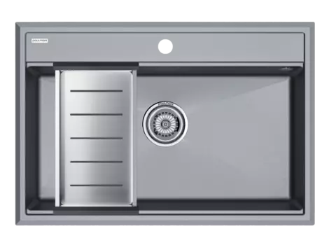 Комплект мойка + колландер Paulmark STEPIA 80 + ADVANCE PM117551-GRM+A375-BS 75х51 см, серый металлик, брашированная нержавеющая сталь