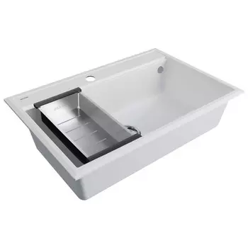 Комплект мойка + колландер Paulmark STEPIA 80 + ADVANCE PM117551-WH+A375-BS 75х51 см, белый, брашированная нержавеющая сталь