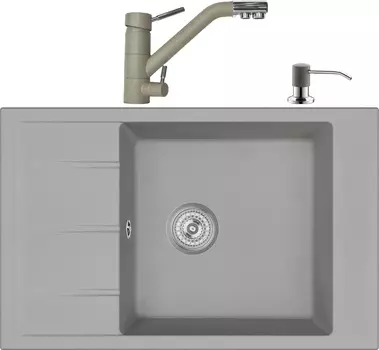 Комплект Мойка кухонная Domaci Солерно EMQ-1780.Q барит + Смеситель Domaci Солерно EC-3008 барит + Дозатор Domaci Солерно 401D.6 барит
