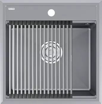 Комплект мойка+ролл-матт Paulmark PM115051-GRM+R375-BS 44,5х36 см, серый металлик