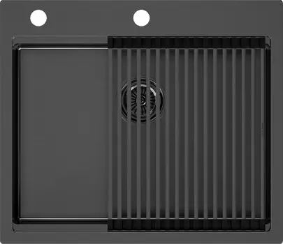 Комплект мойка+ролл-матт Paulmark KRONER-PRO PM705951-GM+R405-GM 54х41 см, воронёная сталь