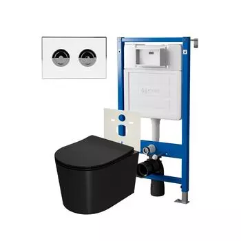 Комплект Point инсталляция Элемент П PN45121 + кнопка Point Венера белая/хром (PN44072WC) + унитаз Point Веста черный матовый