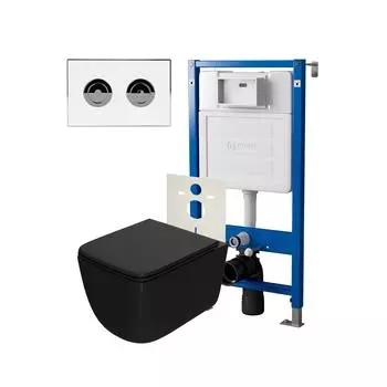 Комплект Point инсталляция Элемент П PN45121 + кнопка Point Венера белая/хром (PN44072WC) + унитаз Point Меркурий черный матовый