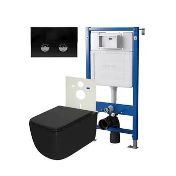 Комплект Point Инсталляция Элемент П PN45121 + Кнопка Point Венера черная/хром (PN44071BC) + Унитаз Point Меркурий черный матовый