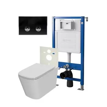 Комплект Point Инсталляция Элемент П PN45121 + Кнопка Point Венера черная/хром (PN44071BC) + Унитаз Point Ника