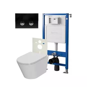 Комплект Point Инсталляция Элемент П PN45121 + Кнопка Point Венера черная/хром (PN44071BC) + Унитаз Point Виктория