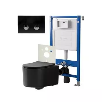 Комплект Point Инсталляция Элемент П PN45121 + Кнопка Point Венера черная/хром (PN44071BC) + Унитаз Point Веста черный матовый