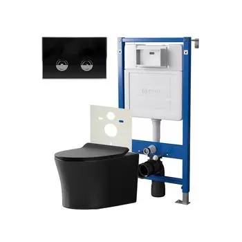 Комплект Point Инсталляция Элемент П PN45121 + Кнопка Point Венера черная/хром (PN44071BC) + Унитаз Point Вега черный матовый