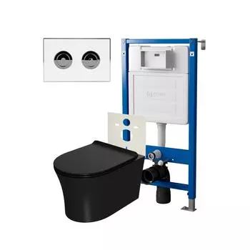Комплект Point инсталляция Элемент П PN45121 + кнопка Point Венера белая/хром (PN44072WC) + унитаз Point Вега черный матовый