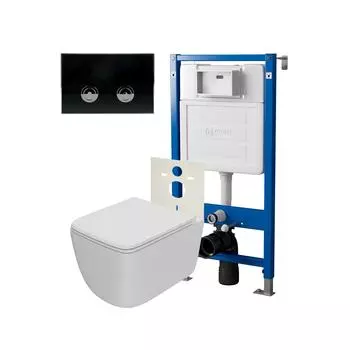 Комплект Point Инсталляция Элемент П PN45121 + Кнопка Point Венера черная/хром (PN44071BC) + Унитаз Point Меркурий белый матовый