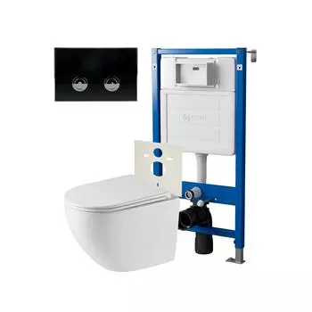Комплект Point Инсталляция Элемент П PN45121 + Кнопка Point Венера черная/хром (PN44071BC) + Унитаз Point Сатурн