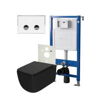 Комплект Point инсталляция Элемент П PN45121 + кнопка Point Венера белая/хром (PN44071WC) + унитаз Point Меркурий черный матовый