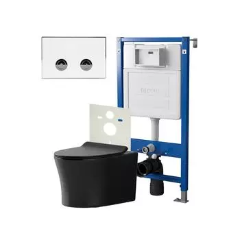 Комплект Point инсталляция Элемент П PN45121 + кнопка Point Венера белая/хром (PN44071WC) + унитаз Point Вега черный матовый