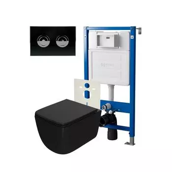 Комплект Point Инсталляция Элемент П PN45121 + Кнопка Point Венера черная/хром (PN44072BC) + Унитаз Point Меркурий черный матовый