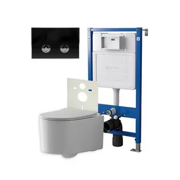 Комплект Point Инсталляция Элемент П PN45121 + Кнопка Point Венера черная/хром (PN44071BC) + Унитаз Point Веста