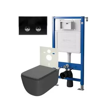 Комплект Point инсталляция Элемент П PN45121 + кнопка Point Венера черная/хром (PN44071BC) + унитаз Point Меркурий графит