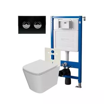 Комплект Point Инсталляция Элемент П PN45121 + Кнопка Point Венера черная/хром (PN44072BC) + Унитаз Point Ника