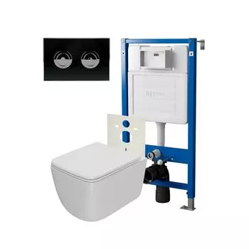Комплект Point Инсталляция Элемент П PN45121 + Кнопка Point Венера черная/хром (PN44072BC) + Унитаз Point Меркурий