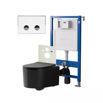 Комплект Point инсталляция Элемент П PN45121 + кнопка Point Венера белая/хром (PN44071WC) + унитаз Point Веста черный матовый