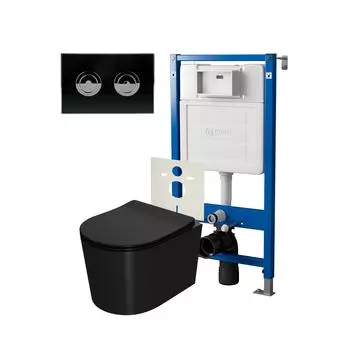 Комплект Point Инсталляция Элемент П PN45121 + Кнопка Point Венера черная/хром (PN44072BC) + Унитаз Point Веста черный матовый