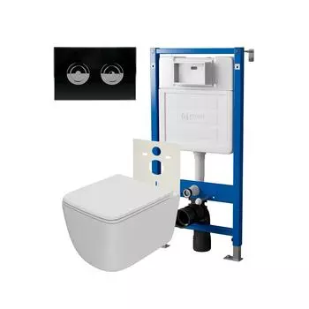 Комплект Point Инсталляция Элемент П PN45121 + Кнопка Point Венера черная/хром (PN44072BC) + Унитаз Point Меркурий белый матовый