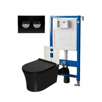 Комплект Point Инсталляция Элемент П PN45121 + Кнопка Point Венера черная/хром (PN44072BC) + Унитаз Point Вега черный матовый