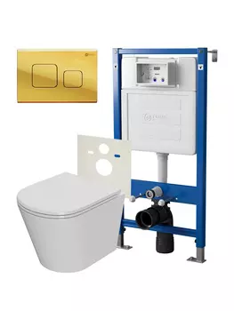 Комплект Point инсталляция PN45120 + кнопка Point Афина золото + унитаз Point Виктория