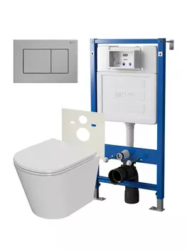 Комплект Point инсталляция PN45120 + кнопка Point Ника нержавеющая сталь + унитаз Point Виктория