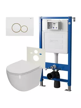 Комплект Point инсталляция PN45120 + кнопка Point Виктория белая/золото + унитаз Point Афина