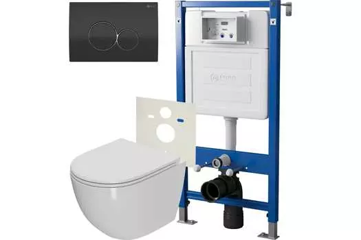 Комплект Point инсталляция PN45120 + кнопка Point Виктория черная/хром + унитаз Point Афина