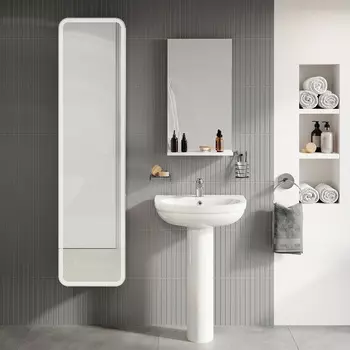 Комплект Раковина DIWO Коломна 0110 с пьедесталом DIWO 0200 + сифон Wirquin Минор + зеркало Псков 40 с полкой