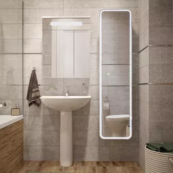 Комплект Раковина DIWO Муром 0114 с пьедесталом DIWO 0200 + сифон Wirquin Минор + зеркало-шкаф Коломна 60 с подсветкой