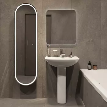 Комплект Раковина DIWO Ярославль 0115 с пьедесталом DIWO 0201 + сифон Wirquin Минор + зеркало Кострома 60 с подсветкой