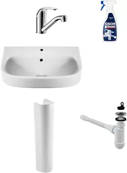 Комплект Раковина Roca Debba 50x42 + Пьедестал для раковины Roca Debba 33799000Y + Смеситель Bravat