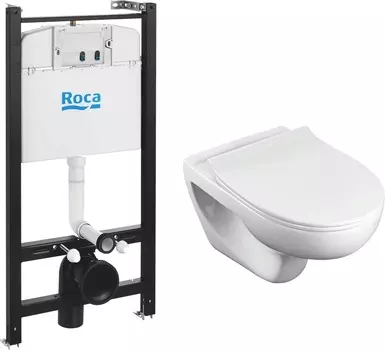 Комплект Roca Victoria Rimless Pack 7893105010 подвесной унитаз + сиденье микролифт + инсталляция (без кнопки)