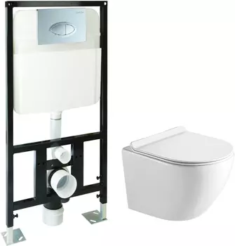 Комплект SantiLine SL-5005+SL-01 унитаз подвесной, безободковый, сиденье микролифт + инсталляция с кнопкой