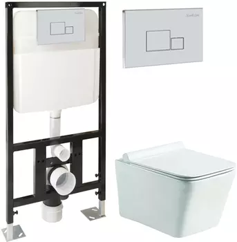 Комплект SantiLine SL-5007+SL-01 унитаз подвесной, безободковый, сиденье микролифт + инсталляция с кнопкой