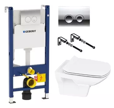 Комплект Унитаз Cersanit Carina new clean on slim lift + Инсталляция Geberit Duofix Delta 458.124.21