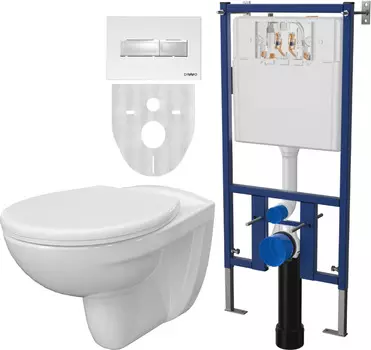 Комплект Унитаз подвесной DIWO Анапа безободковый + инсталляция 4501 + крышка 803-003-709 с микролифтом + кнопка 7320 белая