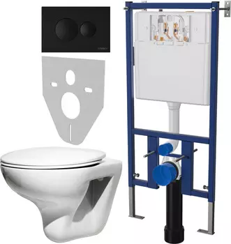 Комплект Унитаз подвесной Roca Mateo 346200000 + Инсталляция DIWO 4501 + Кнопка смыва 7313 черная матовая