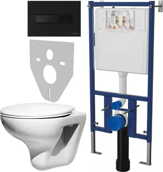 Комплект Унитаз подвесной Roca Mateo 346200000 + Инсталляция DIWO 4501 + Кнопка смыва 7323 черная матовая