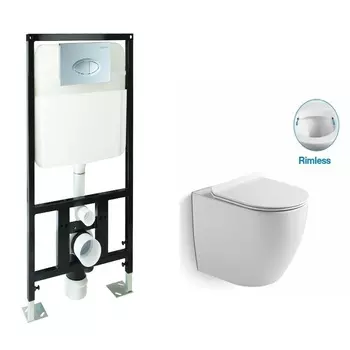 Комплект Унитаз подвесной SantiLine SL-5009 + Инсталляция для унитаза SantiLine SL-01 с овальной кнопкой смыва