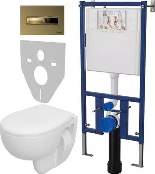 Комплект Унитаз подвесной Seramiksan Natura A051041H + Инсталляция DIWO 4501 + Кнопка смыва 7325 золото