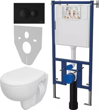 Комплект Унитаз подвесной Seramiksan Natura A051041H + Инсталляция DIWO 4501 + Кнопка смыва 7313 черная матовая