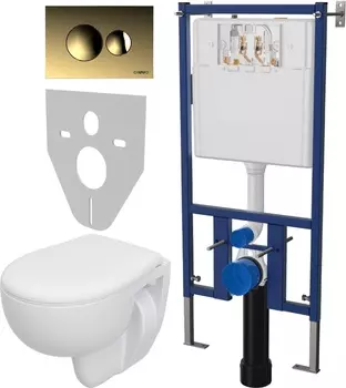 Комплект Унитаз подвесной Seramiksan Natura A051041H + Инсталляция DIWO 4501 + Кнопка смыва 7315 золото