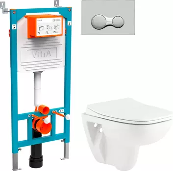 Комплект Унитаз подвесной Seramiksan Petite A101002H + Инсталляция VitrA 800-2010 с кнопкой смыва, хром
