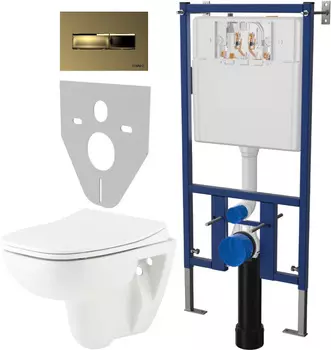 Комплект Унитаз подвесной Seramiksan Petite A101002H + Инсталляция DIWO 4501 + Кнопка смыва 7325 золото