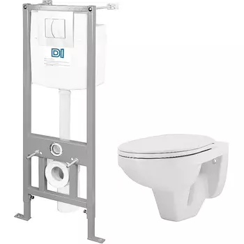 Комплект унитаз с инсталляцией Rosa Рио с сиденьем, кнопка белая (Вн ПуР01)